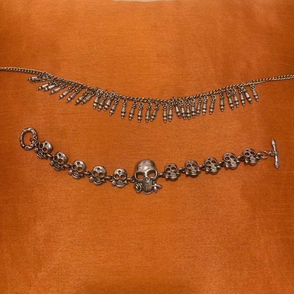 Goth Silver Rose Skulls bracelet, necklace, anklet - Picture 1 of 4